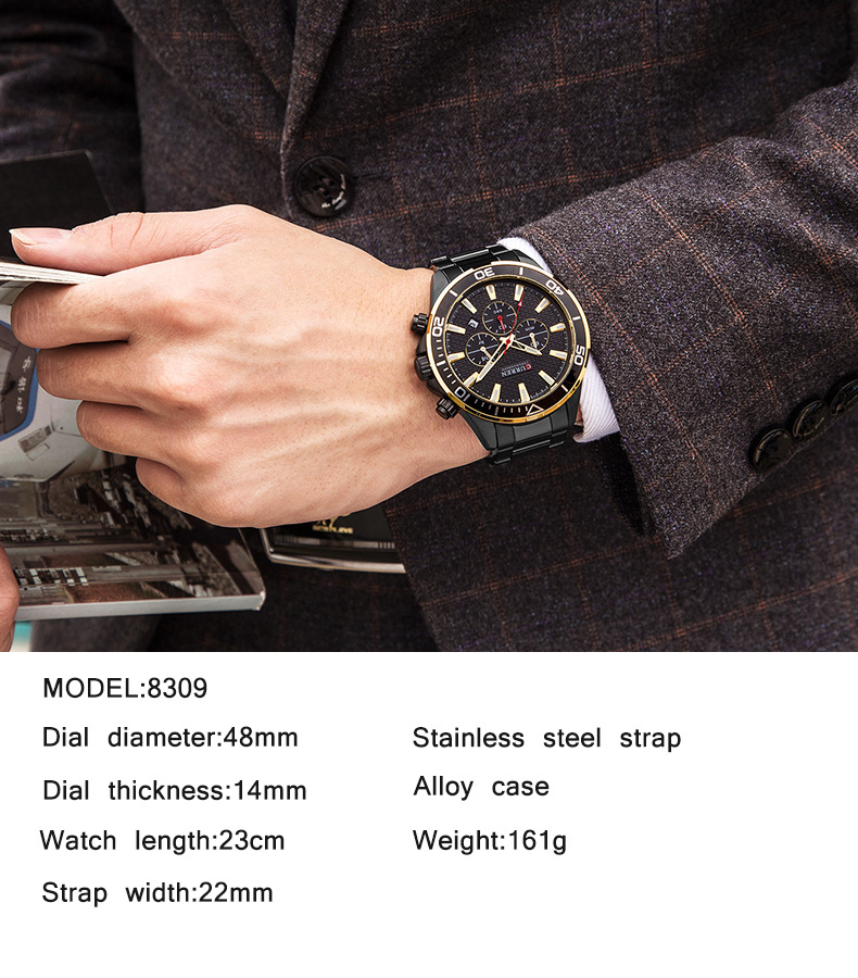 Men's Steel Band Casual Watch - Silver Red