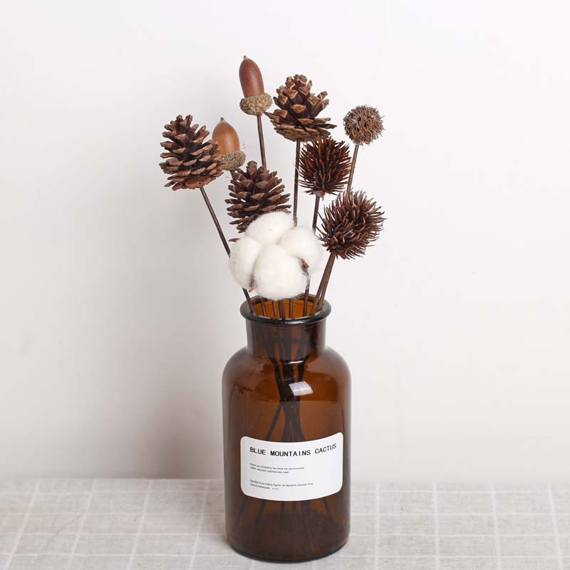 铁丝杆棉花干花手工花头 橡果雪松果 装饰插花永生花拍摄道具饰品-阿里巴巴
