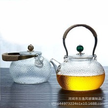 圍爐煮茶日式耐高溫玻璃壺錘紋煮茶壺電陶爐燒水壺銅把提梁壺茶壺