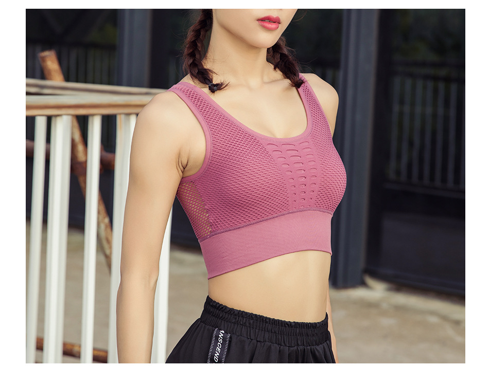 solid color Mesh Seamless Shockproof yoga Bra multicolors NSYWH127932