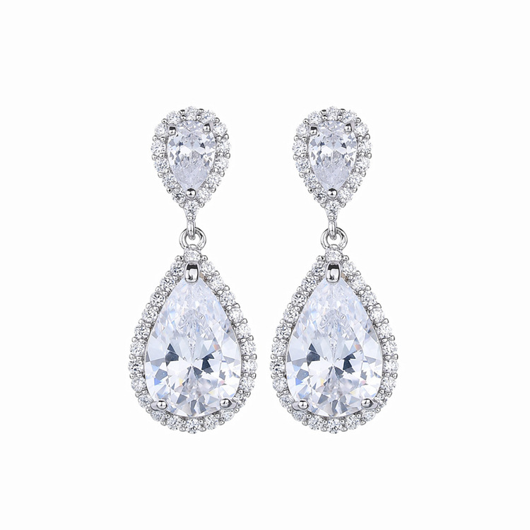 8g Weight Water Plating Gold Plating Process 1 Pair Casual Shiny Water Droplets Plating Inlay Copper Zircon White Gold Plated Drop Earrings