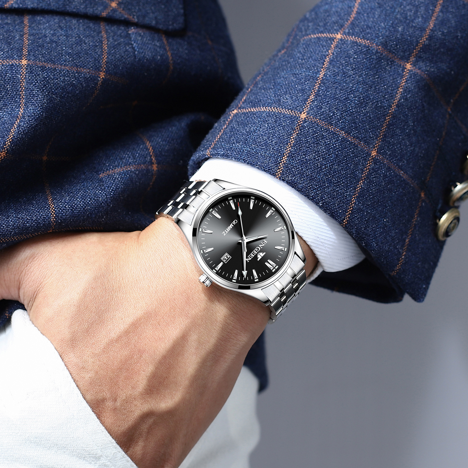 New Concept Korean Style Trendy Student Watches Men's Quartz Black Calendar Internet Celebrity Ultra-thin Waterproof Men's Watch