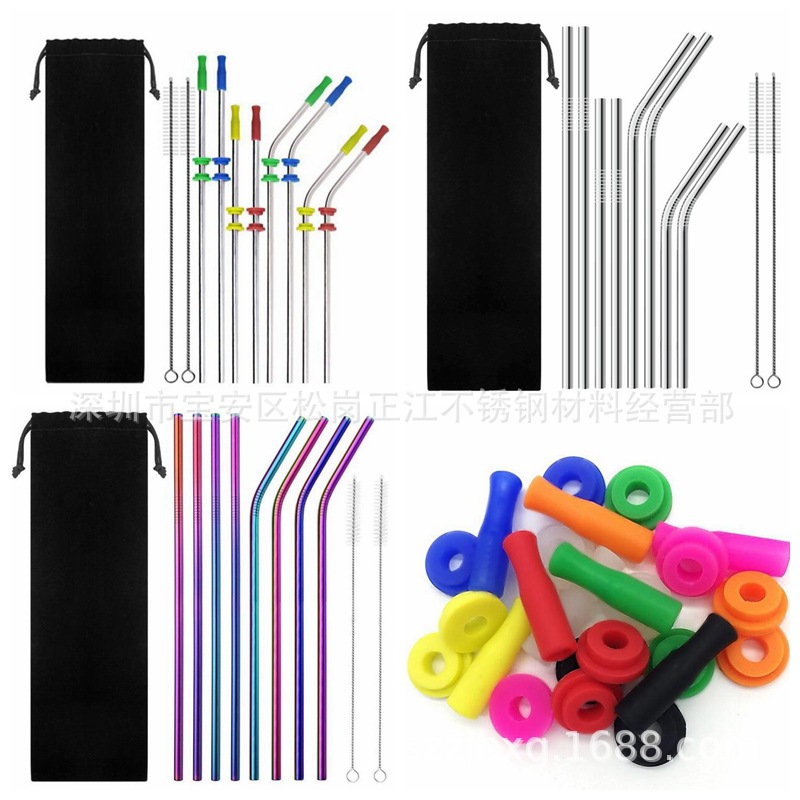 食品级过FDA环保不锈钢吸管套装 6mm 8mm 7mm 9mm不锈钢直/弯吸管