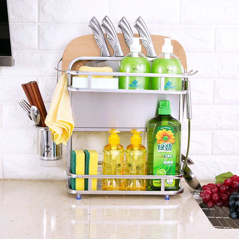 厂家定制批发不锈钢多功能置物架2层调味架水槽旁刀具厨具收纳架