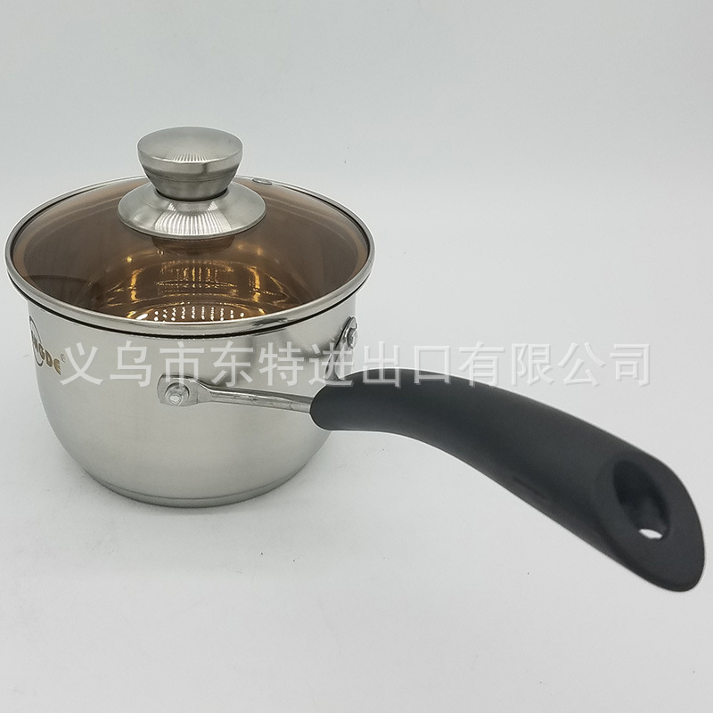 Factory direct sales of stainless steel milk POTS, Korean-style single-handle instant noodle POTS, coffee-colored LIDS, slim POTS, household milk POTS detail image 2
