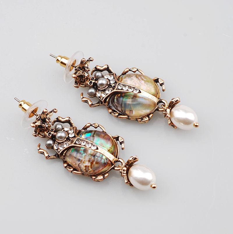 22g Weight Artificial Diamond Inlay Material Drop Earrings Classification 1 Pair Quantity 1 Pair Retro Insect Ladybugs Plating Inlay Artificial Pearl Alloy Artificial Diamond Drop Earrings