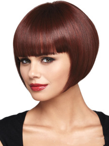 Bob Hair Wigs Perruques Bob Hair Pelucas De Cabello Bob Wine red rose net European womens personality full bangs hair Pelucas headgear