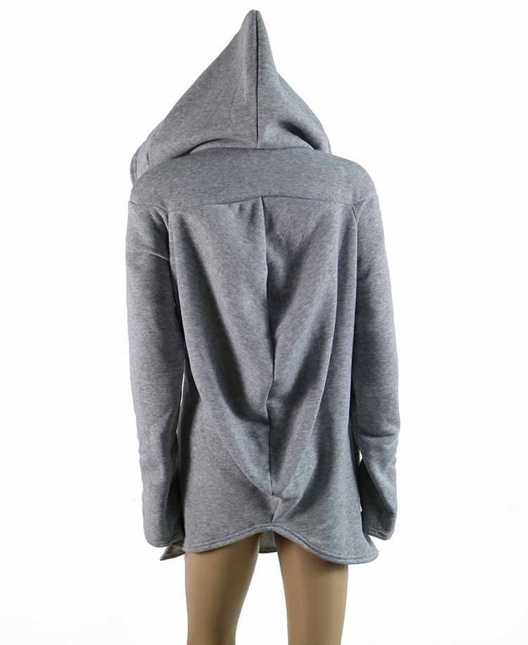 Mid Length Irregular Hooded Zipper Sweatshirt Coat Fleece Lined Multiple Colors Casual Style Wholesale Available