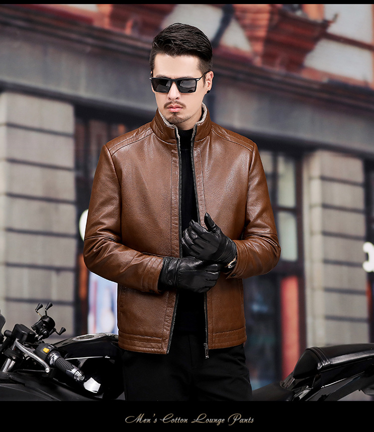 Men's Autumn Fashion Casual Leather Jacket Splicing Stand Collar Jacket S-5XL 
