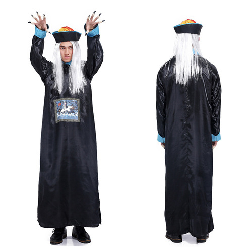 Cosplay Halloween Adult Male Ghost Clothes King of Hell Black and White Impermanence Qing Dynasty Zombie Costume Horror Ghost Clothes Set