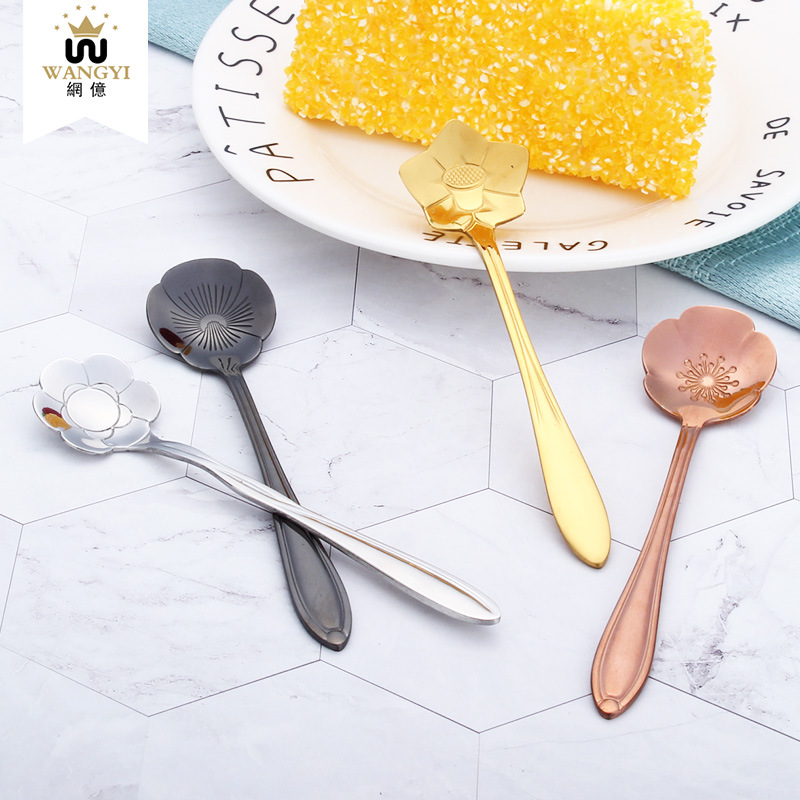 创意花朵咖啡勺304不锈钢勺子甜品勺搅拌勺西餐餐具厂家直供