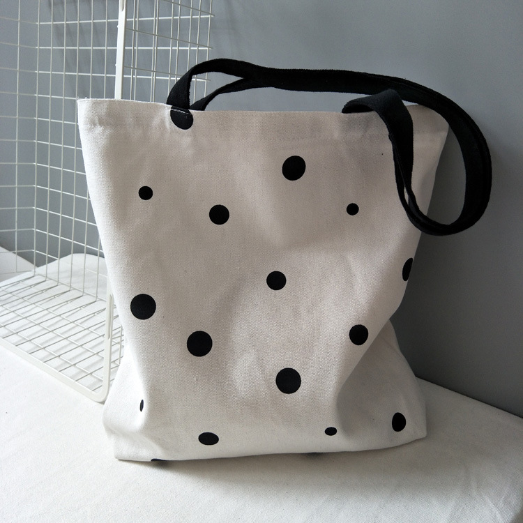 Super lindo Polka Dot simple de un solo hombro bolsa de lona estilo universitario estudiante bolsa de compras para las mujeres