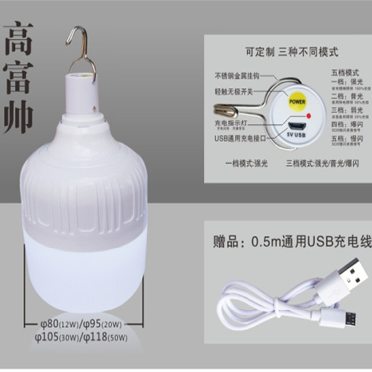 USB充电摆摊LED充电野营灯钓鱼露营停电应急照明灯泡地摊球泡