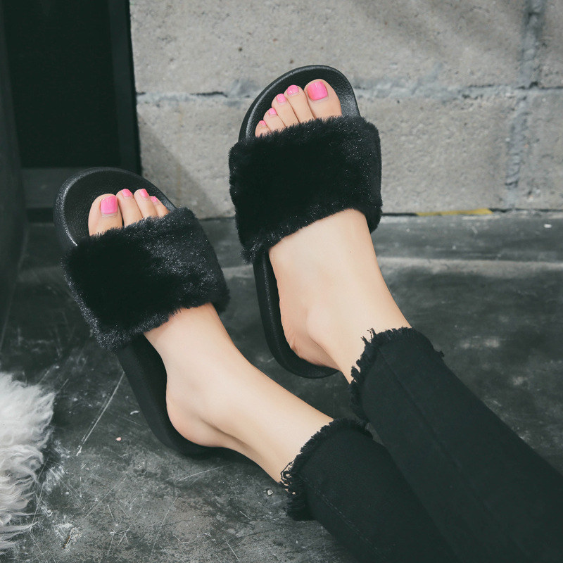 Autumn and winter Europe and America new pattern Maomao slipper Four seasons slipper non-slip keep warm indoor Word tow Plush drag