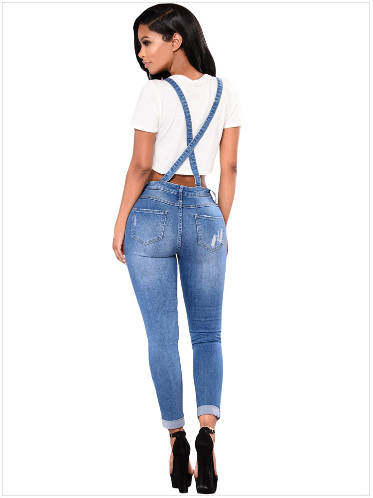 women s ripped hip-lifting suspenders jeans nihaostyles clothing wholesale NSYB77017