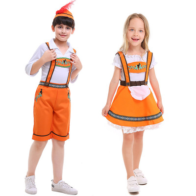 Children orange European German national traditional costume Children's stage play costumes German Oktoberfest clothing