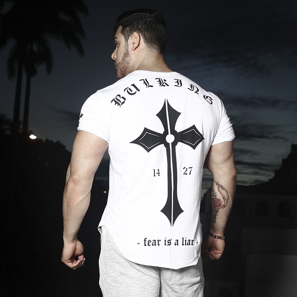 Men's Fitness motion leisure time pure cotton Elastic force Short sleeved run Basketball printing Europe and America On behalf of
