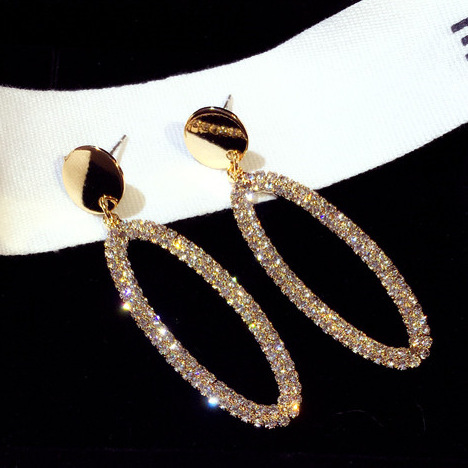 新款时尚韩国银针耳环夸张超闪镶锆椭圆形耳钉耳坠女E001720