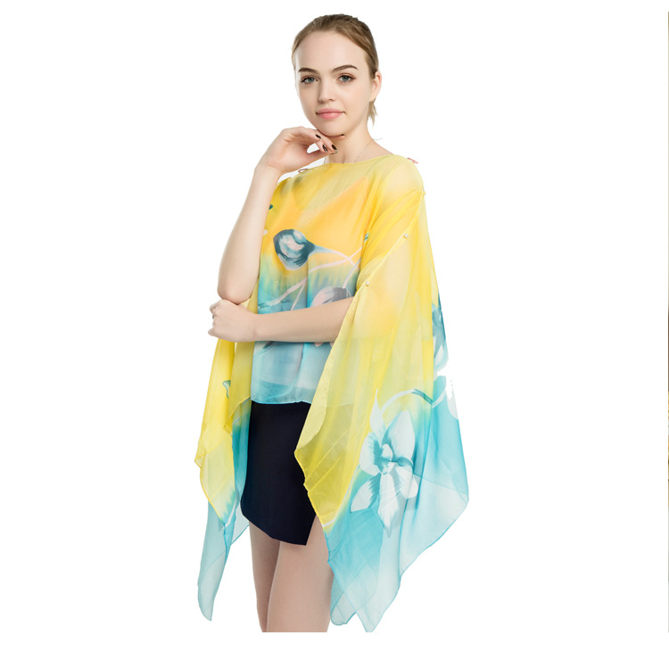 夏季防晒披肩厂家 印花雪纺丝巾 女士围巾披肩厂家