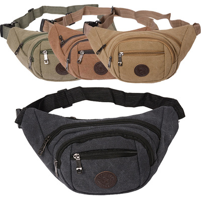 厂家直销2018新款男士户外运动腰包 帆布手机腰包 多功能零钱胸包