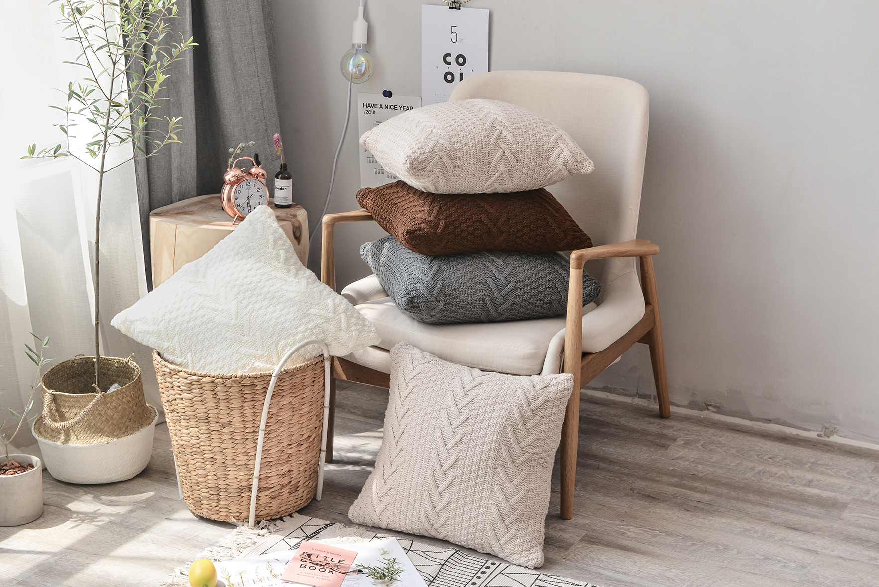 Herringbone knitting Cushion pillow case Accessories Photography prop automobile Lumbar pad Home Furnishing