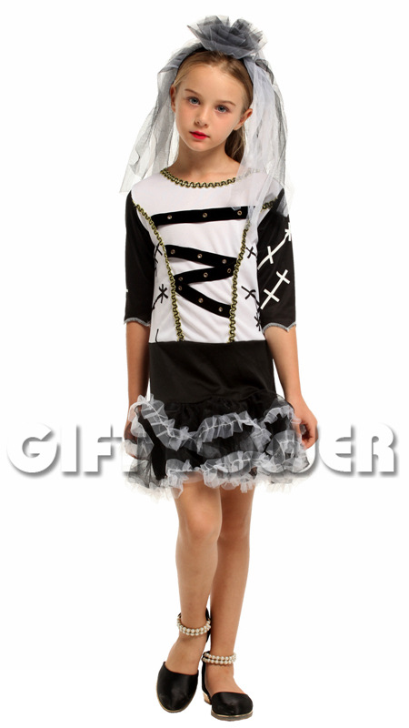 Halloween costume, stage performance costume G-0360, black and white bride costume, cosplay costume, role-playing costume, Halloween performance costume detail image 4