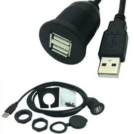 双口USB防水线 汽车仪表盘音响延长线Usb For Car 一公二母线1米