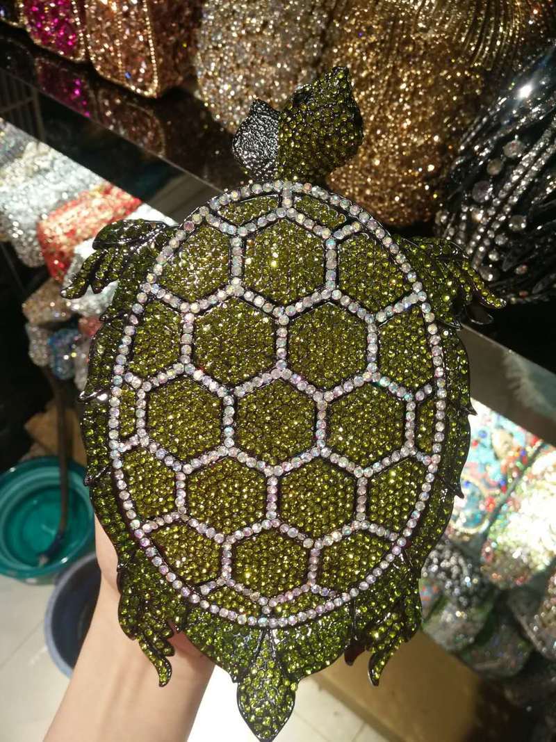 Túi clutch nữ đính đá pha lê thủ công dự tiệc — xanh lá cây, Vàng ánh, Đen ánh, màu đen chi tiết 2