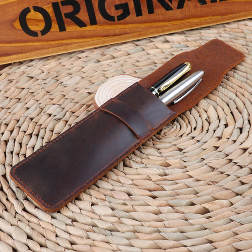 Genuine leather pencil case, personalized retro handmade crazy horse leather first-layer cowhide pen cover, creative protective cover