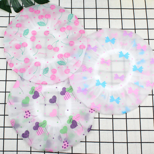 Yaling 8809 Hotel Plastic Peva Waterproof Butterfly Bow Print Women's Shower Cap Hair Wash Bath Hat Wholesale