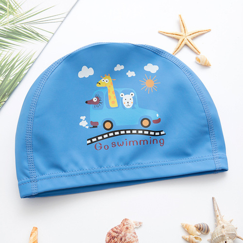 Yuke children's swimming cap boys and girls cartoon PU waterproof ear protection swimming cap baby swimming equipment