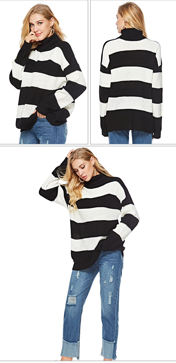 new striped turtleneck knitted bottoming shirt plus size sweater NSYH7445