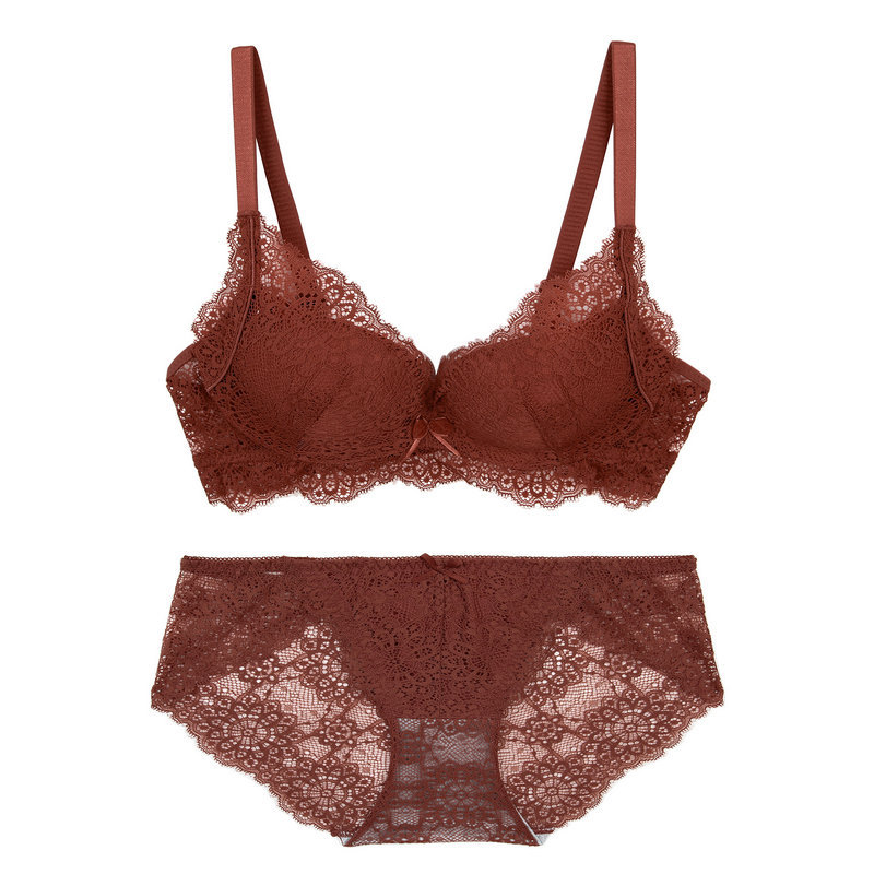 3285 # Vinifang New Sexy Lace Embroidery No Steel Ring Comfortable Gathering Underwear Bra Set_voghion.com