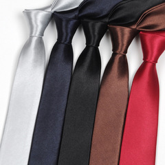 Korean men's narrow collar tie 5cm student solid color trendy crepe tie wholesale