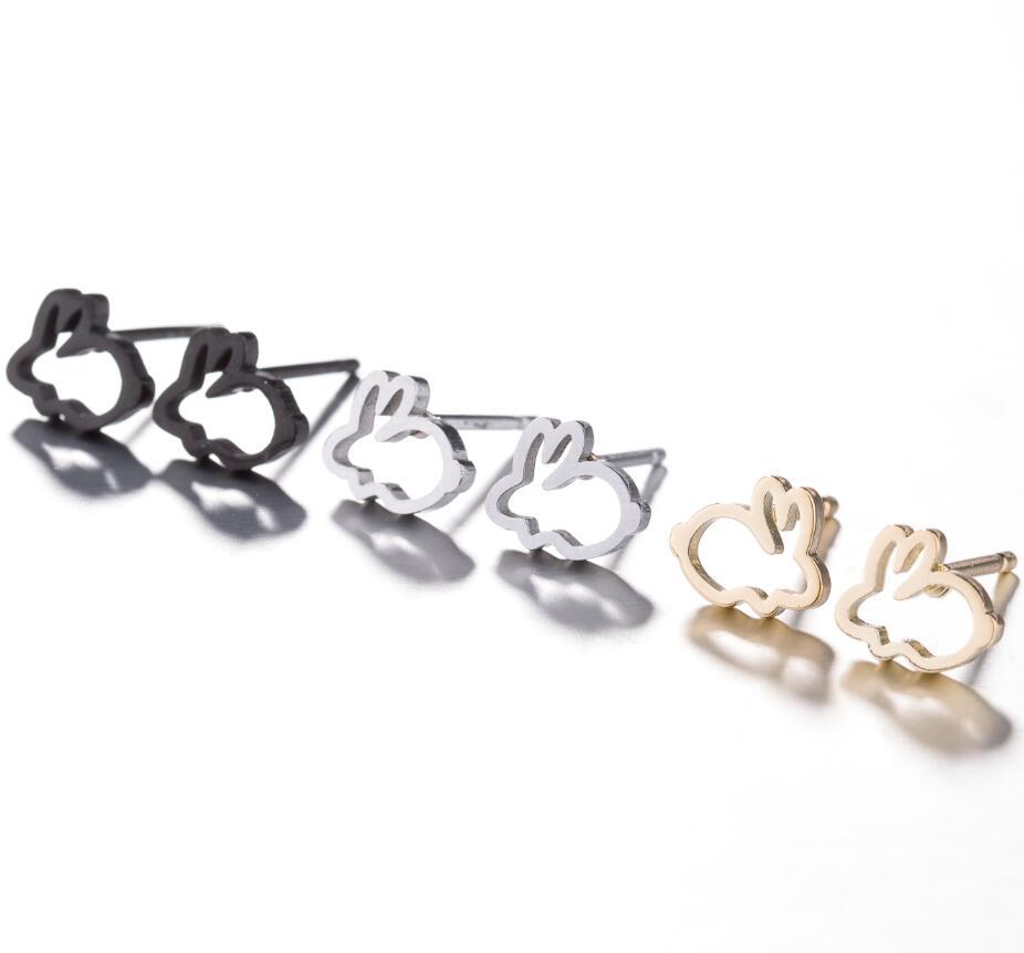 Japanese Style Style PVD Coated 18K Gold Real Gold Plated Rabbit Animal 304 Stainless Steel Japanese Style Waterproof Non Tarnish Ear Studs