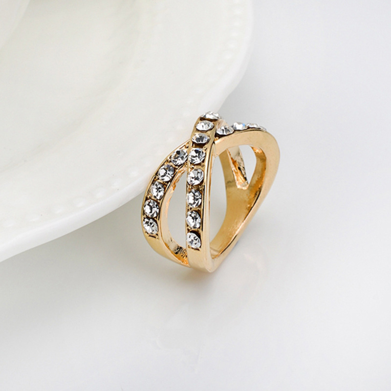 fashion crystal gold cross ringpicture2