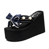 High non-slip flip flops from pearl with bow, fashionable beach footwear