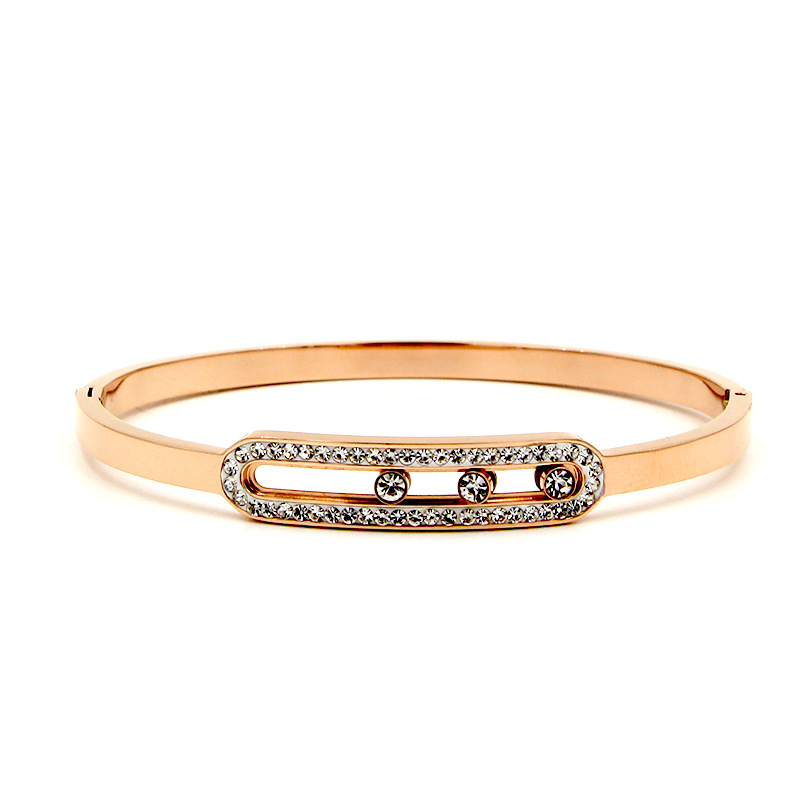 Artificial Diamond Inlay Material Streetwear Rectangle Titanium Steel Inlay Artificial Diamond Bangle
