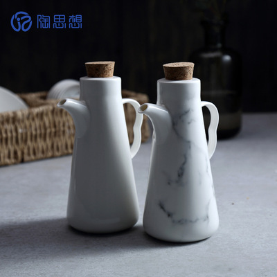 陶思想 釉中彩陶瓷调料瓶 调味瓶套装大理石纹 陶瓷酱油瓶厂家
