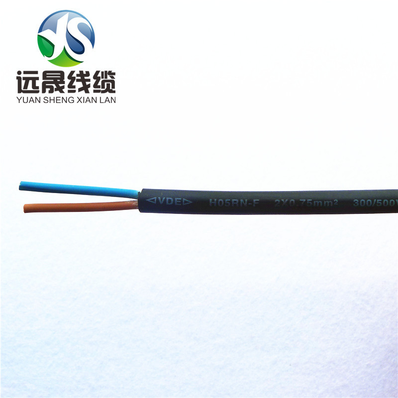 棕蓝两芯橡胶线2*0.75平方黑色/白色护套线 欧标VDE环保线材