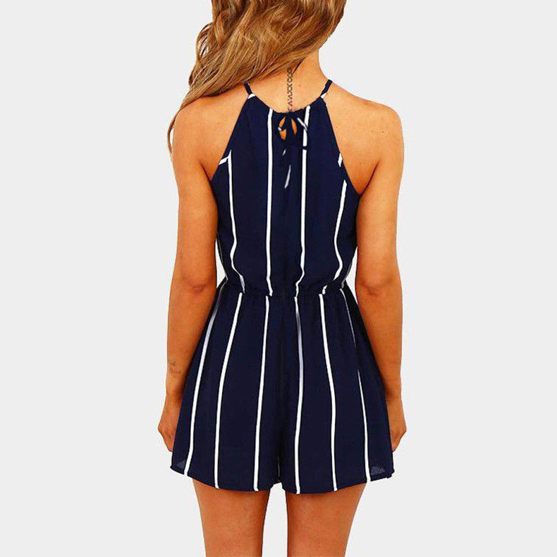 striped navy blue shorts jumpsuit  NSKX10156