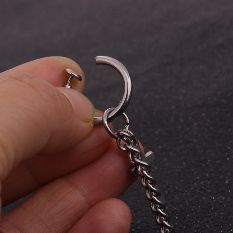 Korean style popular personality stainless steel chain tassel earrings hip-hop style menu0027s feath