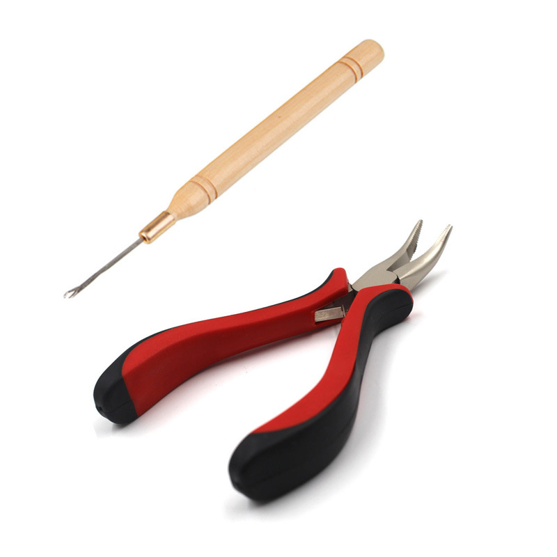 Alicates de extensión de pelo para productos de peluquería rojo y negro codo dentado peluca alicates herramienta de extensión de pelo