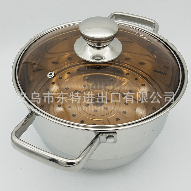 Factory direct sales of stainless steel double-bottom soup pot, household dual-purpose soup pot, high-end soup steamer, tea-colored glass lid soup pot detail image 4