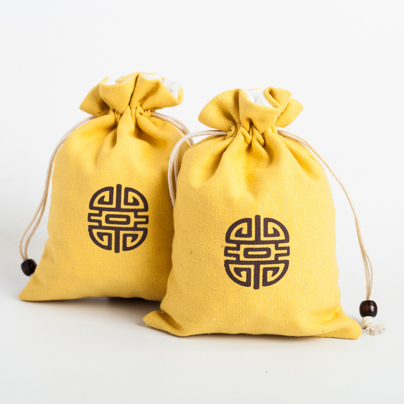 现货茶叶内衬绒布帆布袋定制双层文玩收纳抽绳束口棉布袋可印LOGO