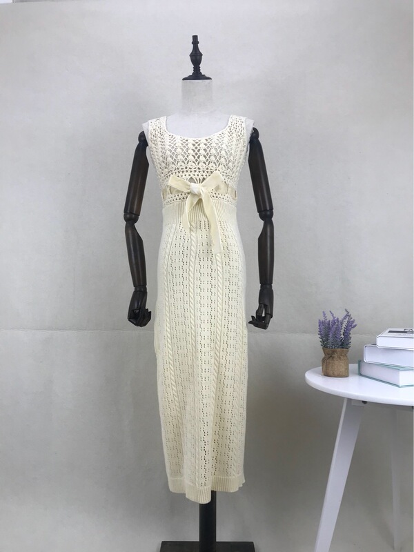 LACEMADE2021 Autumn New Golden Mermaid handmade crochet lace cream sweater knit dress