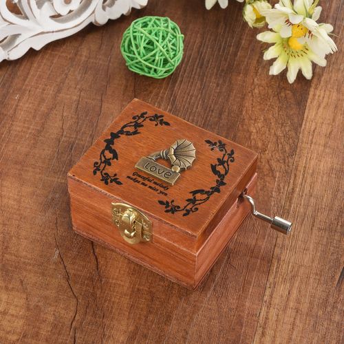 Wooden hand-cranked music box wooden music box creative crafts furniture ornaments birthday and holiday gifts