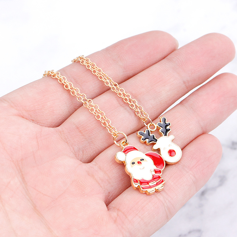 European And American New Ladies Christmas Drip Series Bell Snowman Wreath Santa Claus Necklace And Earrings Suite display picture 62