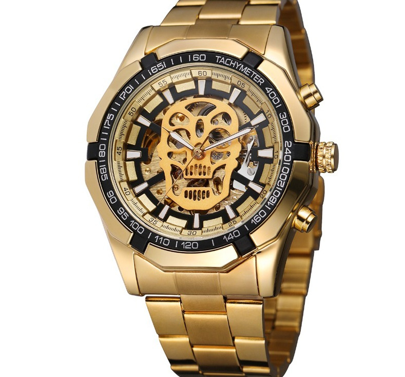 New Men's Fashion Hollow Luminous Skull Automatic Mechanical Watch Ghost Head 340 Waterproof Steel Band Watch