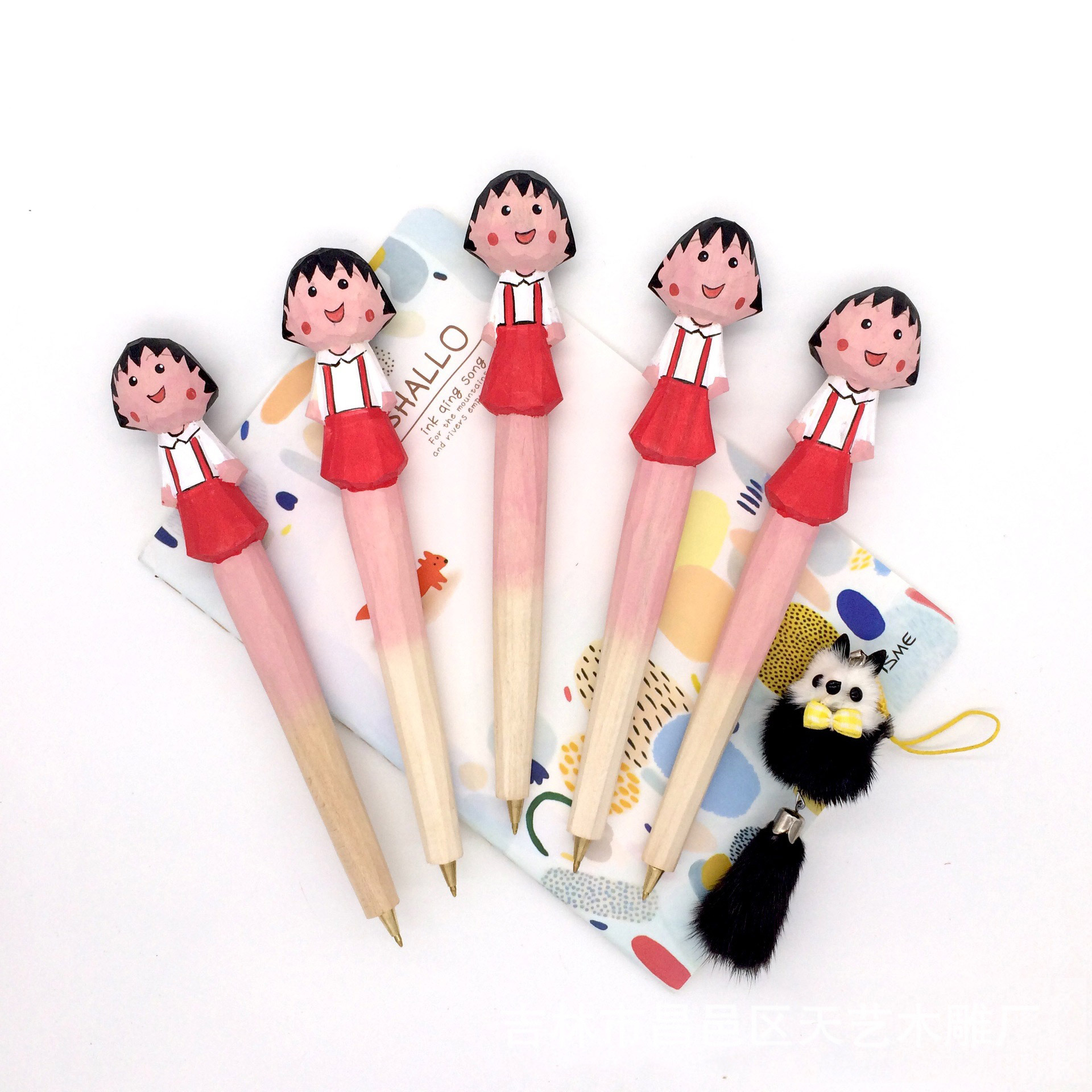 新款直销纯手工木雕动物笔 创意木雕（小丸子）圆珠笔 可更换笔芯|ms